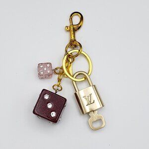 Authentic Louis Vuitton Lock & Key with Unbranded Dice Bagcharm, Keychain 122925